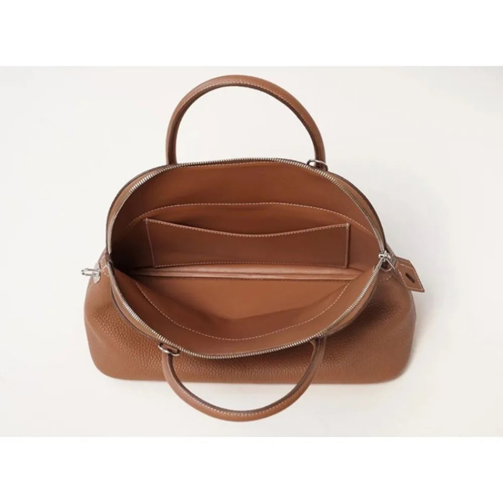 Premium Semi-handmade First-layer Cowhide Bowling Bag Portable Shoulder Large Shell Bag Commuting Temperament Versatile