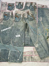 3D Pearl Chain Trompe L'Oeil Straight-Leg Jeans