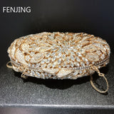 Gold Metal Leaves White Crystals Evening Clutch Bags Luxury Women Wedding Party Purse Ball Handbags Rhinestone Mini Shell Bag