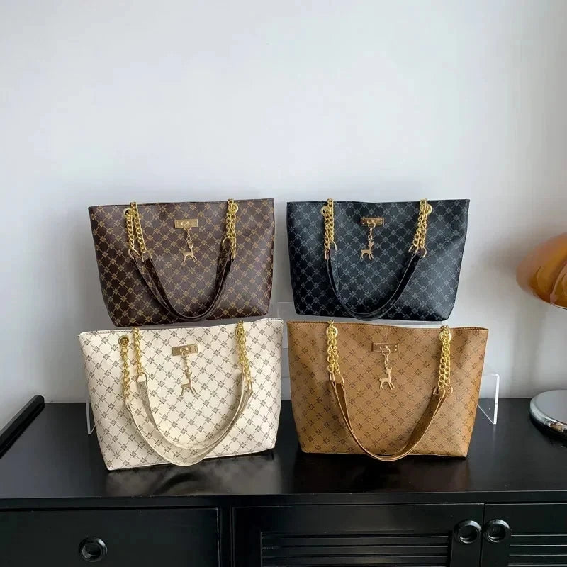 Women's Geometric PU Leather Tote Bag – Large Capacity Shoulder Bag