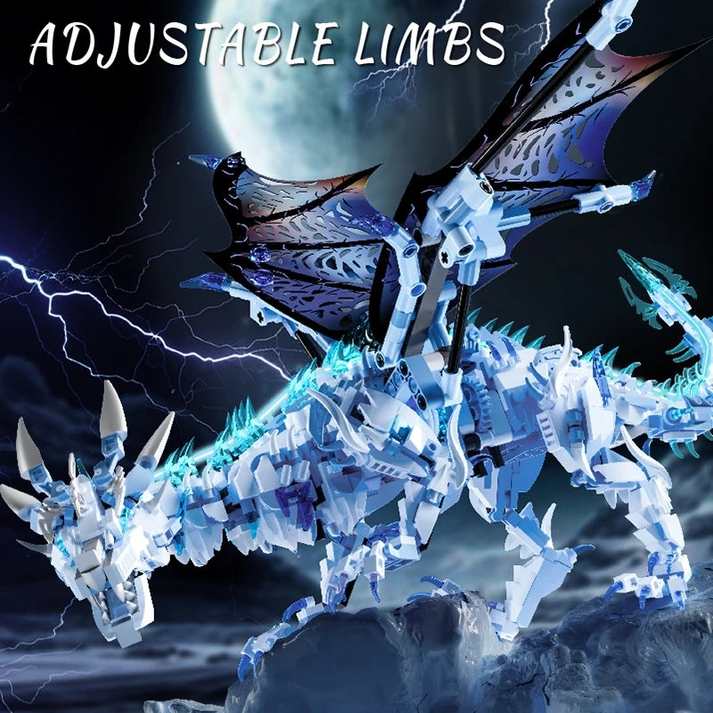 FUNXINEE 1676Pcs Premium Ice Dragon Bricks Advanced Building Challenge Light Glowing Eyes Moving Joints MOC Collectible Gift