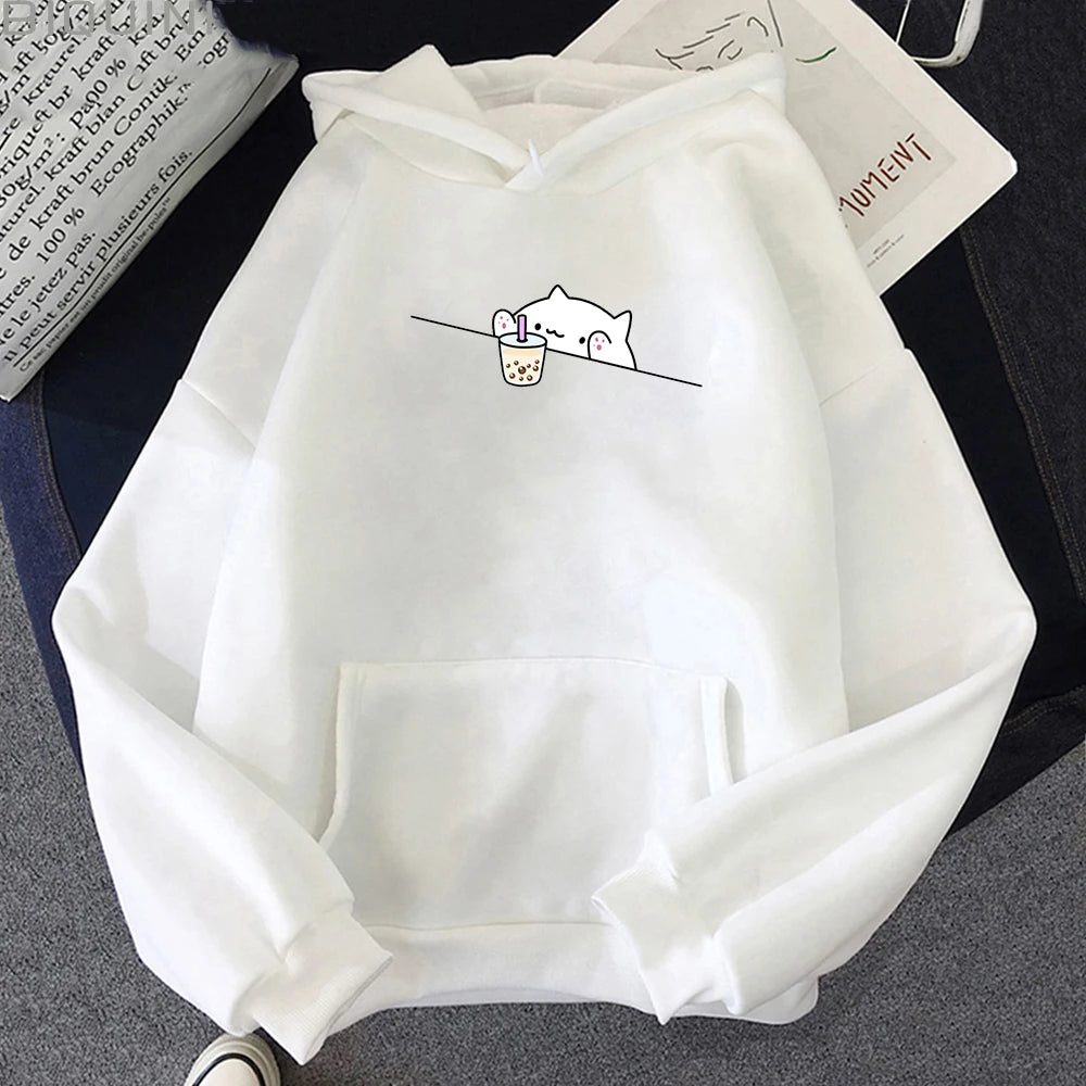 Bubble Tea Casual Pullover hoodie women Cartoon Female Hooded Clothes Plus Size Hoodies Kawaii Cat Boba Women fleece Sweatshirts