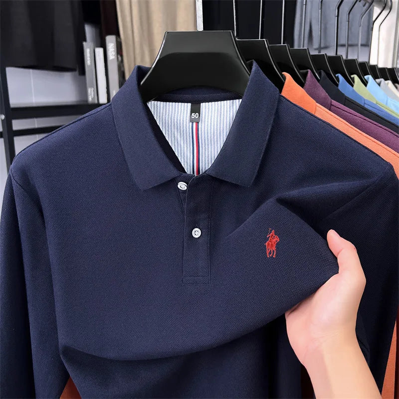 Premium Cotton Embroidered Long Sleeve Polo Shirt