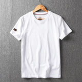 Summer New American Retro Short-sleeved O-neck Solid Color T-shirt Men's Fashion Simple 100% Cotton Washed Casual Sport Tops