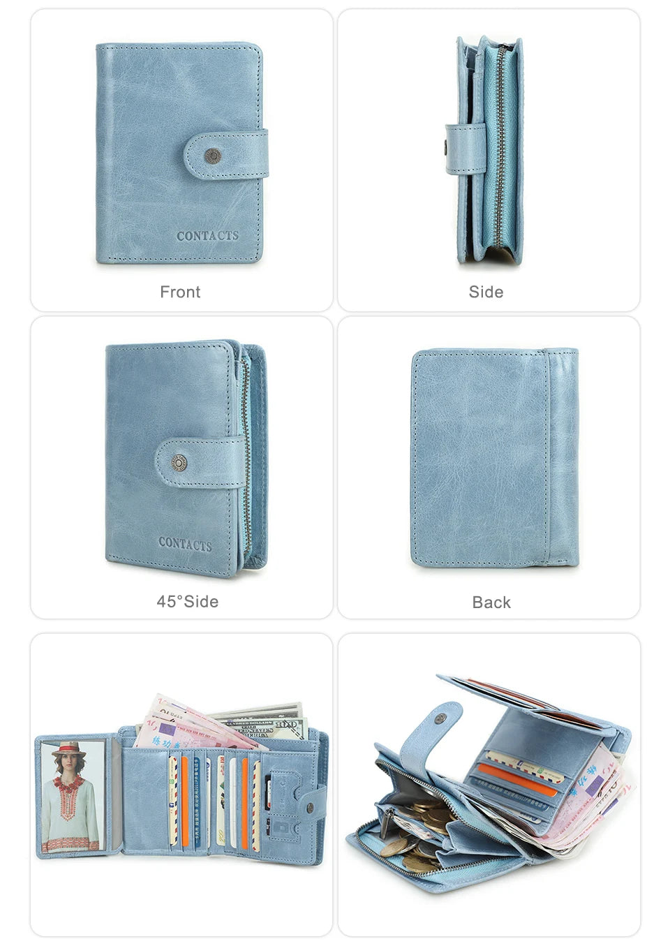 Contact'S Genuine Leather Wallets Women Men Wallet Short Small RFID Blocking Card Holder Wallets Ladies Red Coin Purse