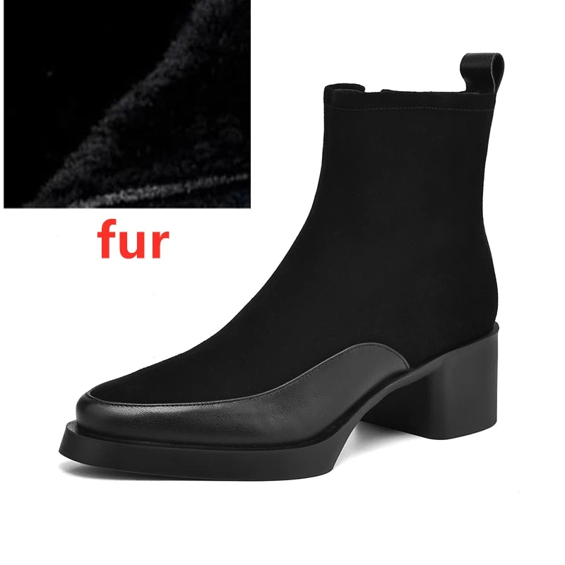 AIYUQI 2026 New Women's Short Boots Genuine Leather Chunky Heel High Heel Boots Female Large Size Pointed Toe Women Ankle Boots
