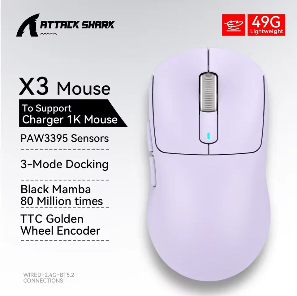 ATTACK SHARK X3/X3Pro Wireless Gaming Mouse PAW3395 26K DPI Tri-Mode Bluetooth Wired Ultra Lightweight High Quality Mouse