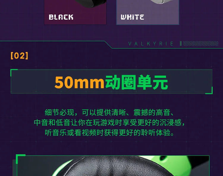 VALKYRIE VK S1 Gaming Headset Wireless Triple-Mode Detachable Microphone 15ms Ultra-Low Latency Esports Chip Gamer Headphones