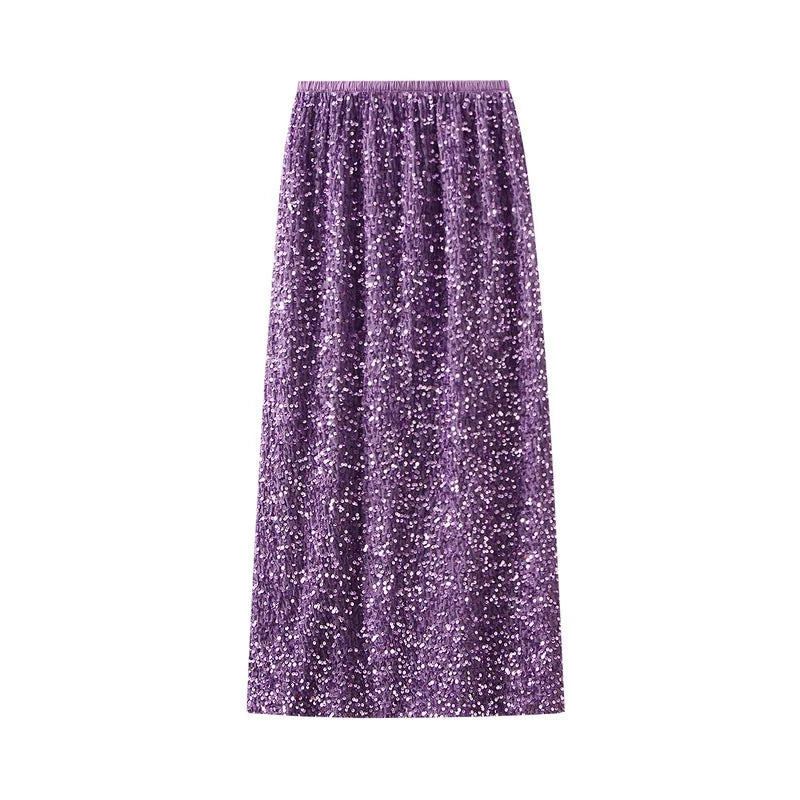 High Waisted Sequin Maxi Skirt Women Elegant Shiny Straight Skirts With Slit Summer Spring Black Long Sequin Skirt For Women