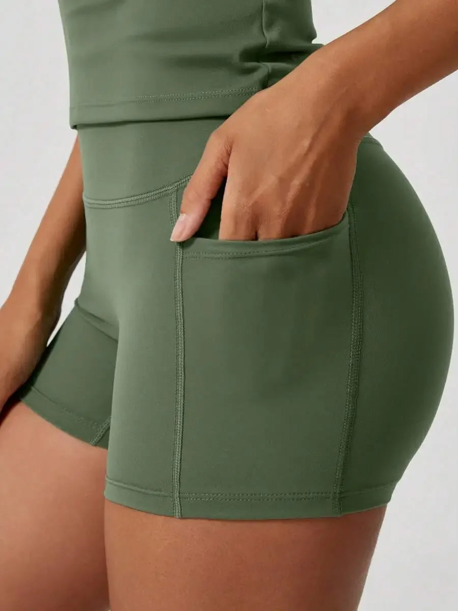 Women's Sculpting Sports Short Sleeve & High-Waist Shorts Set
