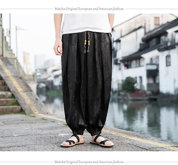 Men’s Ice Silk Dragon Jacquard Bloomers
