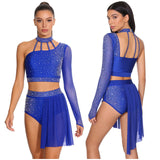 Women's 2-Piece Rhinestone Dance Crop Top & Shorts Set