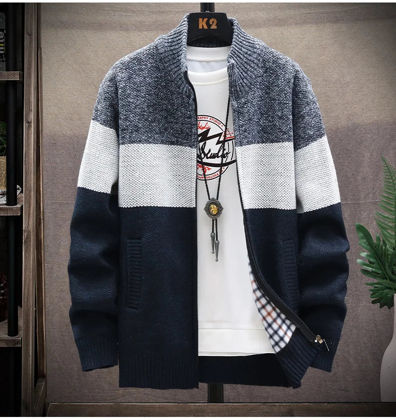 Men’s Autumn/Winter Fleece-Lined Zipper Cardigan