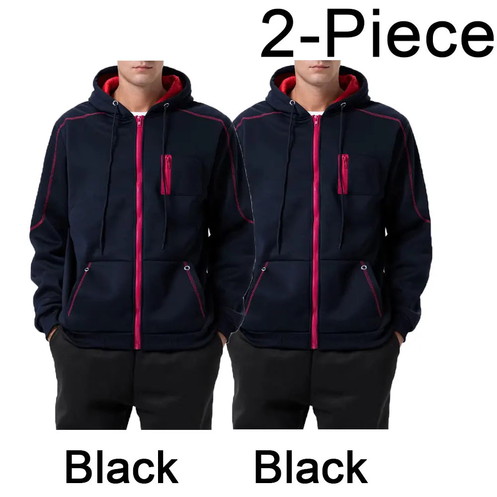 Men's Color Block Fleece Zip-Up Hoodie