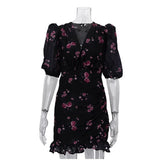 Women Elegant Printed Short Dress Chic V-neck Short Sleeve A-line Bodycon Mini Dresses 2026 Lady New Summer Vacation Street Robe