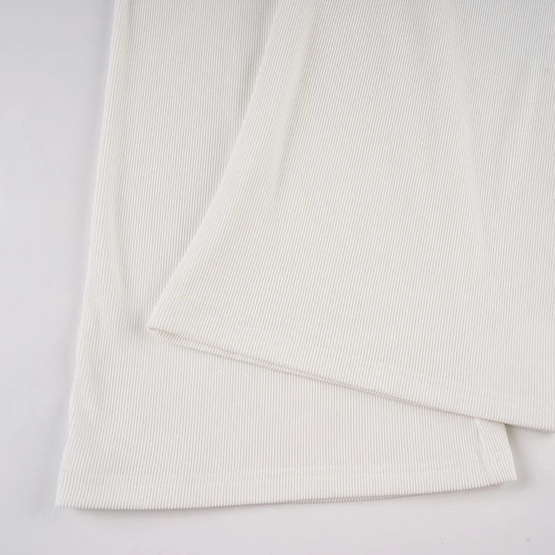 Basic Solid Low-Waisted Ribbed Knitted Pants Casual Loose Drawstring Wide Leg Pants Soft Comfy Lounge Wear Trousers Streetwear