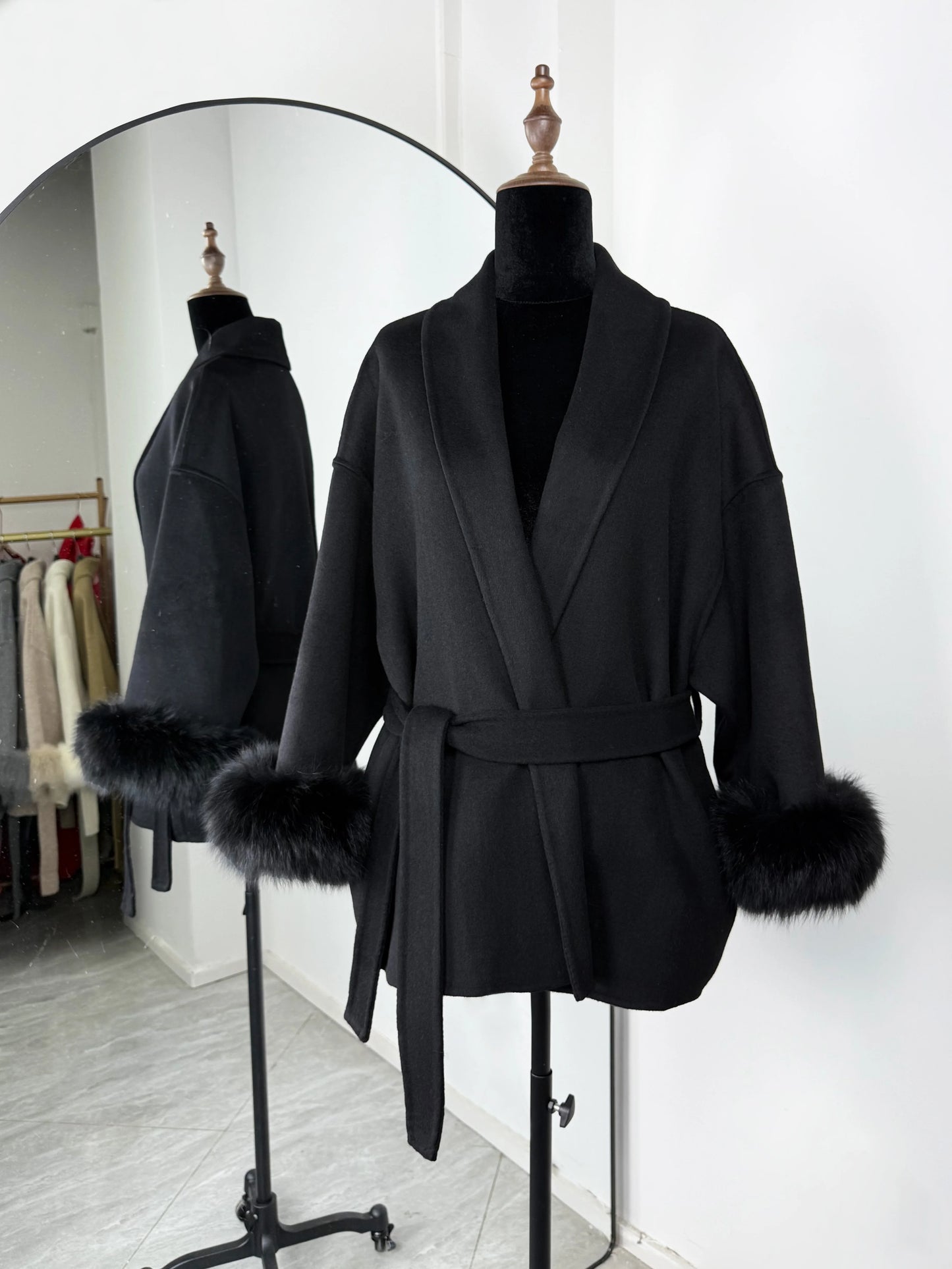 Elegant Fox Fur & Double-Sided Wool Coat