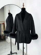 Elegant Fox Fur & Double-Sided Wool Coat