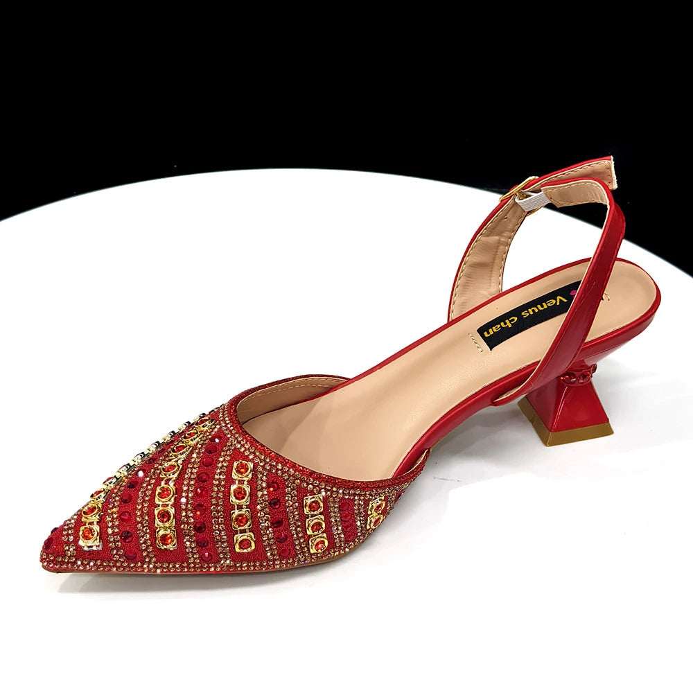 Rhinestone Pointed-Toe Slingback Heels & Bag Set