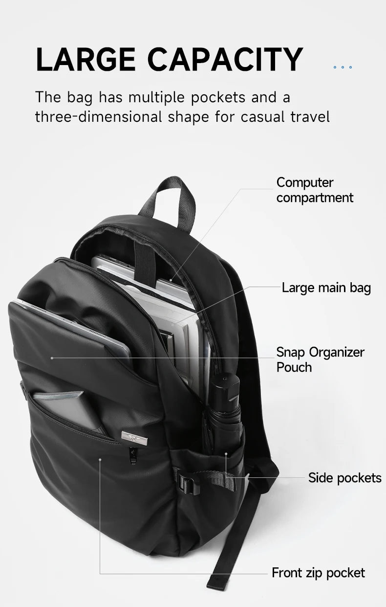 Septwolves Black Large Lapacity 16 Inch Laptop Backpack Man Women Leisure Business Waterproof PVC Leather School Bag Rucksack