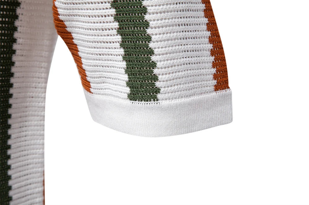 AIOPESON Men's Ribbed Knit Polo Shirt – Breathable & Stylish