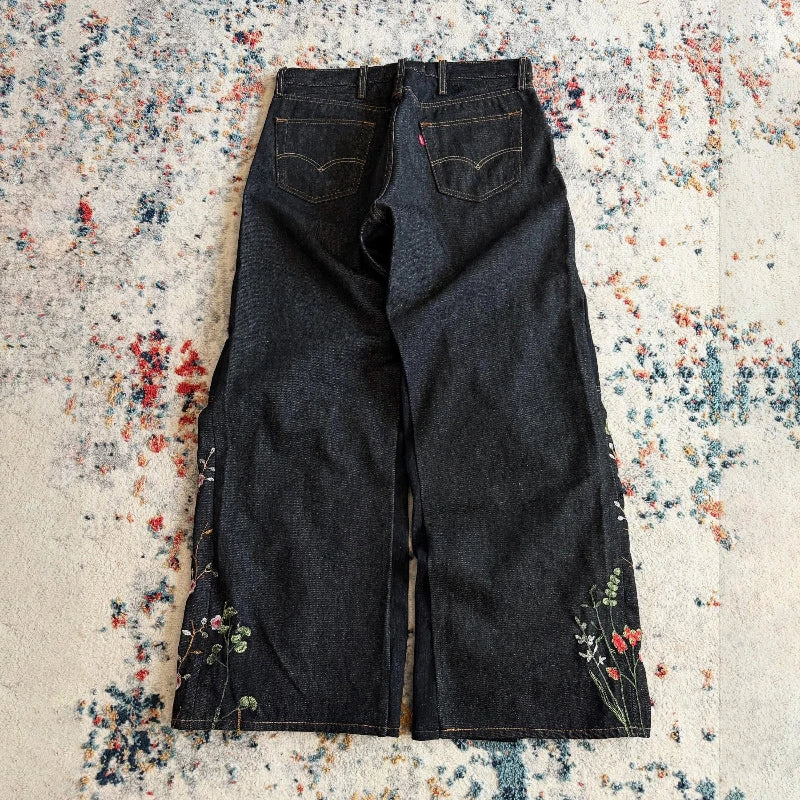 Y2K Floral Embroidery Baggy Jeans