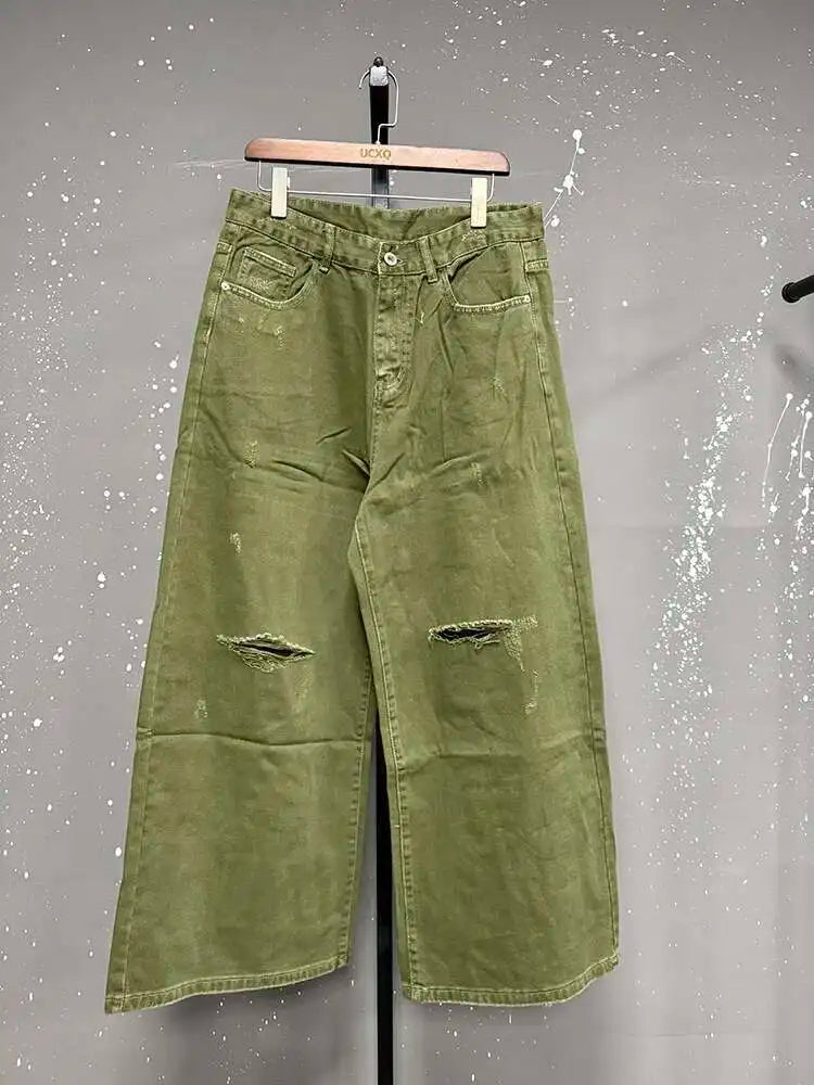 Men's Green Loose-Fit Straight-Leg Jeans