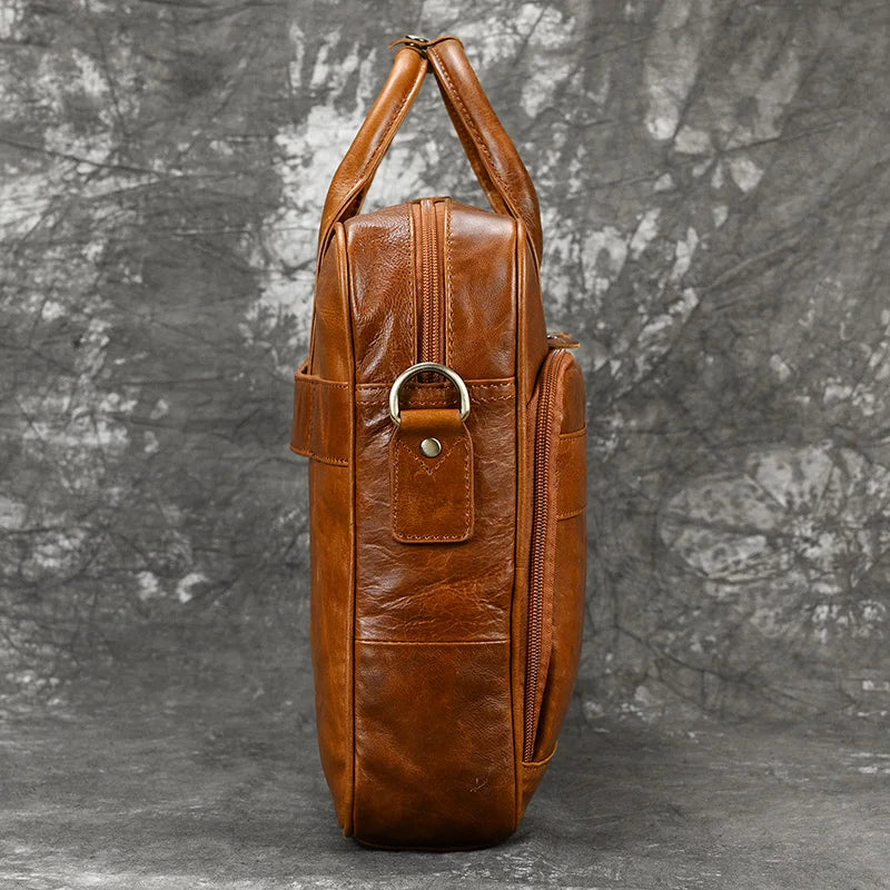 Men Briefcase Genuine Leather Laptop Bag 14 15.6" PC Doctor Lawyer Computer Bag Cowhide Male Briefcase Leather Men Business Bag