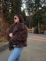 Gradient Faux Fox Fur Overcoat