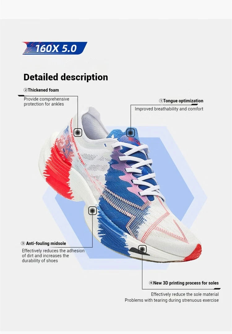 Xtep 160X 5.0 Running Shoes  Professional Marathon PB Carbon Plate Sport Shoe Non-Slip Wear-Resistant Sneakers 977119110004