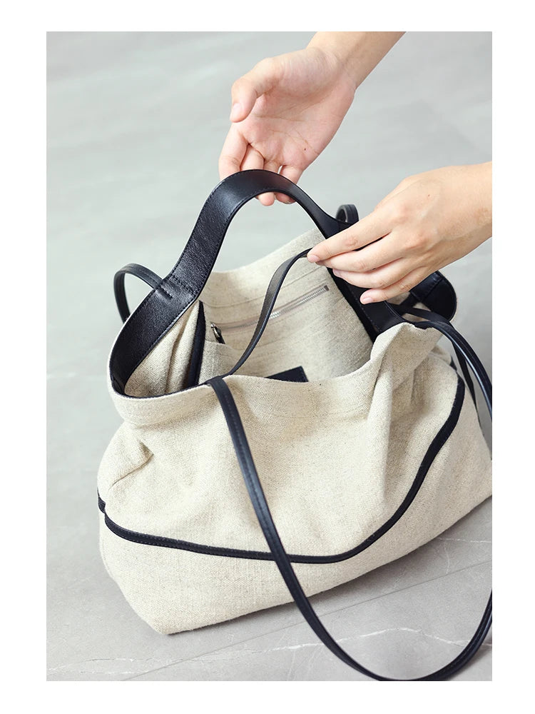 2024 Autumn Cotton And Linen Blend Material Tote Soft And Portable Shoulder Bags Women Casual Practical Bag