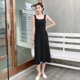 Women's Spring Autumn Long Split Sweater Sling Dress Two Piece Set Lady Graceful Black Knit Clothing Sleeveless Dresses Outfits