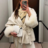Elegant Fox Fur & Double-Sided Wool Coat