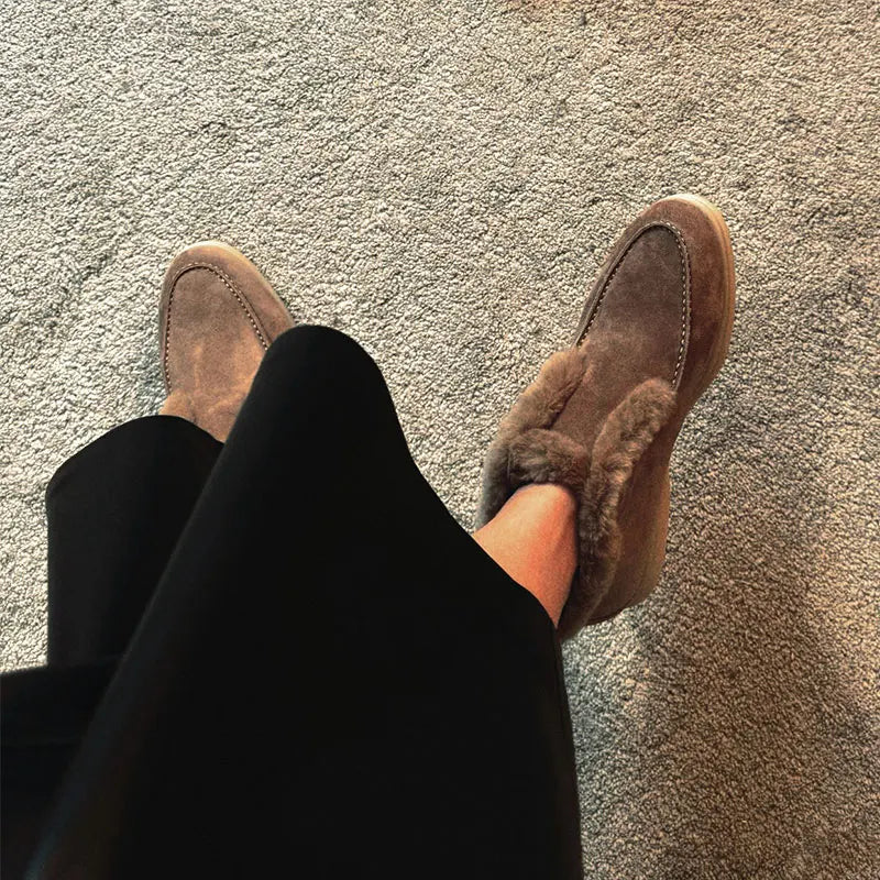 Premium -Made Leather Ankle Snow Boots – 100% Wool Lined Winter Loafers