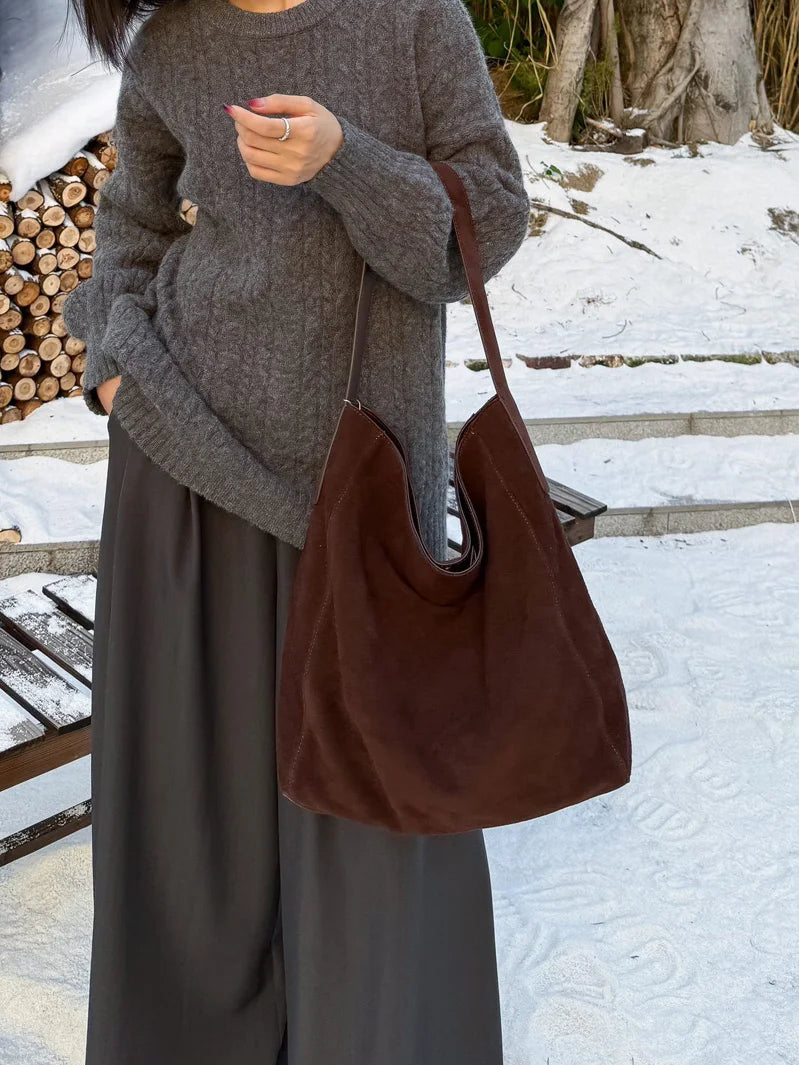 Frosted Suede Tote Bag – Large Capacity Shoulder Bag