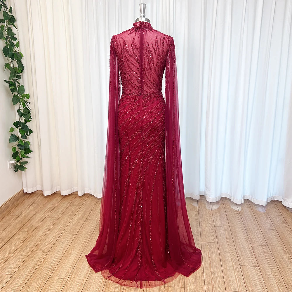 Luxury Beaded Mermaid Evening Gown | Cape Sleeve
