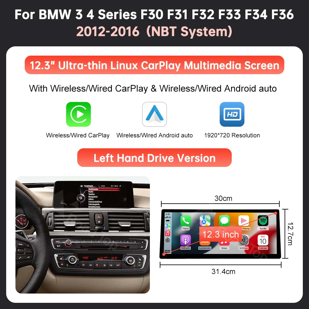 12.3" BMW F30/F36 CarPlay & Android Auto Screen Upgrade