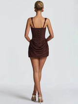 Elegant Backless Ruched Mini Dress | Chic Square Collar Club & Party Wear