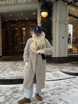 Gray Wool-Blend Faux Fur Maxi Coat