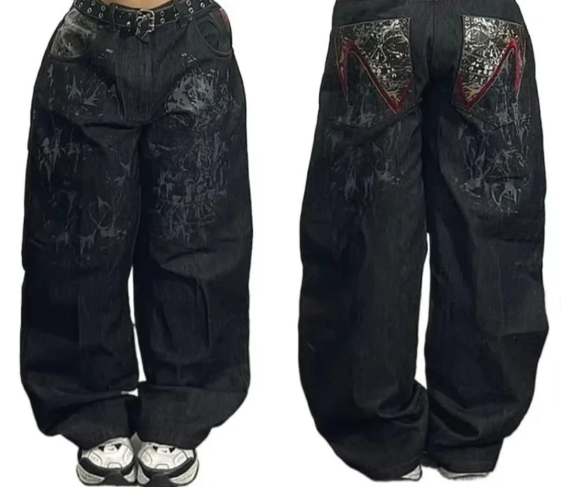 Y2K Retro Centipede Embroidered Oversized Wide-Leg Gothic Jeans