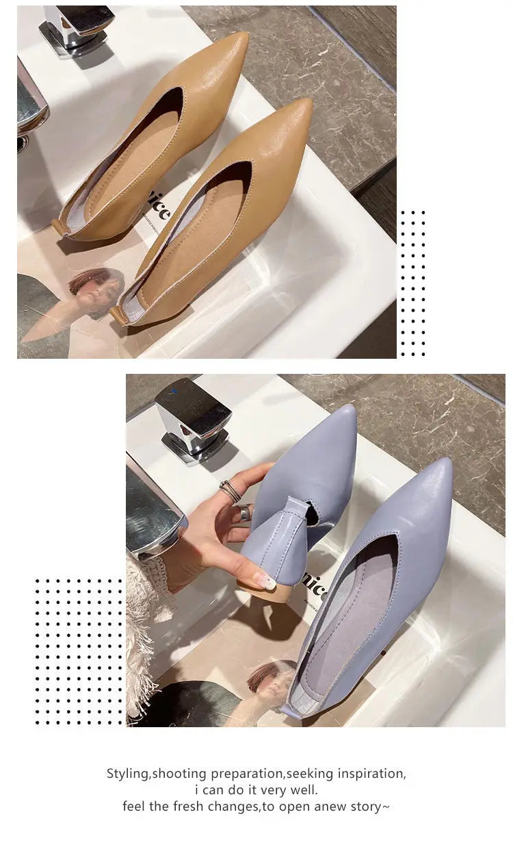 Genuine Leather Pointed-Toe Flats for Women
