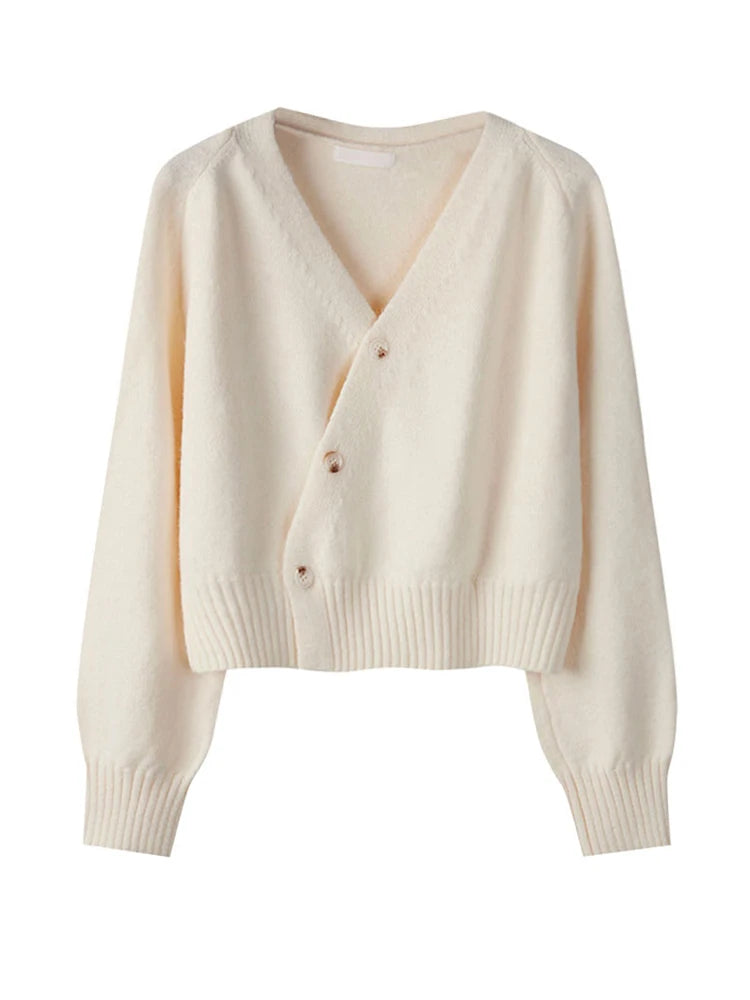 Women's Autumn V-Neck Cashmere Blend Cardigan – USA-Made Loose Knit Sweater