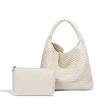 2025 Women Bag Luxury PU Leather Handbag Lady Fashion Handmade Knitting Tote Female Hand-woven Basket Shoulder Bag with Purse