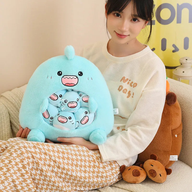 New Capybara Shark Shaped Snack Bag Plush Toys Super Soft Cartoon Squishy Pillow Funny Food Dolls Birthday Gifts Room Decor