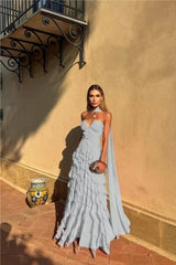 Halter Sweetheart Ruffle Chiffon Evening Gown | Maxi Dress