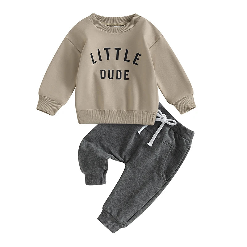 Toddler Boy "Little Dude" 2-Piece Fall/Winter Outfit | Long Sleeve Sweatshirt & Pants Set