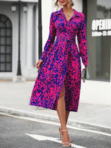 Elegant Print Belted Midi Dress