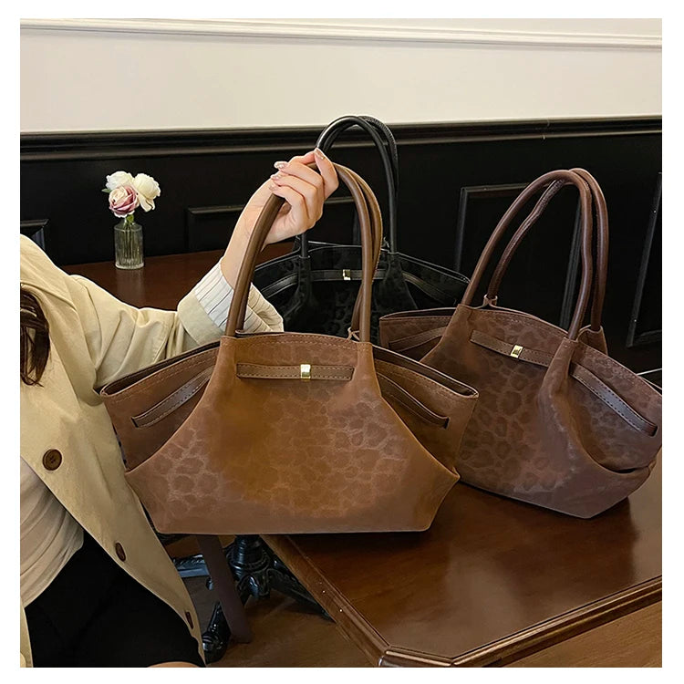 2025 Leopard Print Suede Women Tote Bag with Inner Pocket Underarm Bag Large Capacity Satchel Bag for Work Travel Purses Handbag
