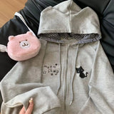 Women's Cute Cat Print Relaxed Zip-Up Hoodie