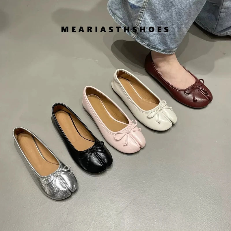 Women's Split-Toe Bow Loafers | Elegant Flat Pumps